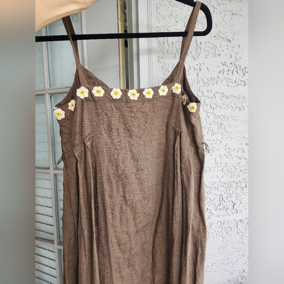 Anthropologie Lithe Linen Brown Floral Embroidered Dress - Picture 5 of 9